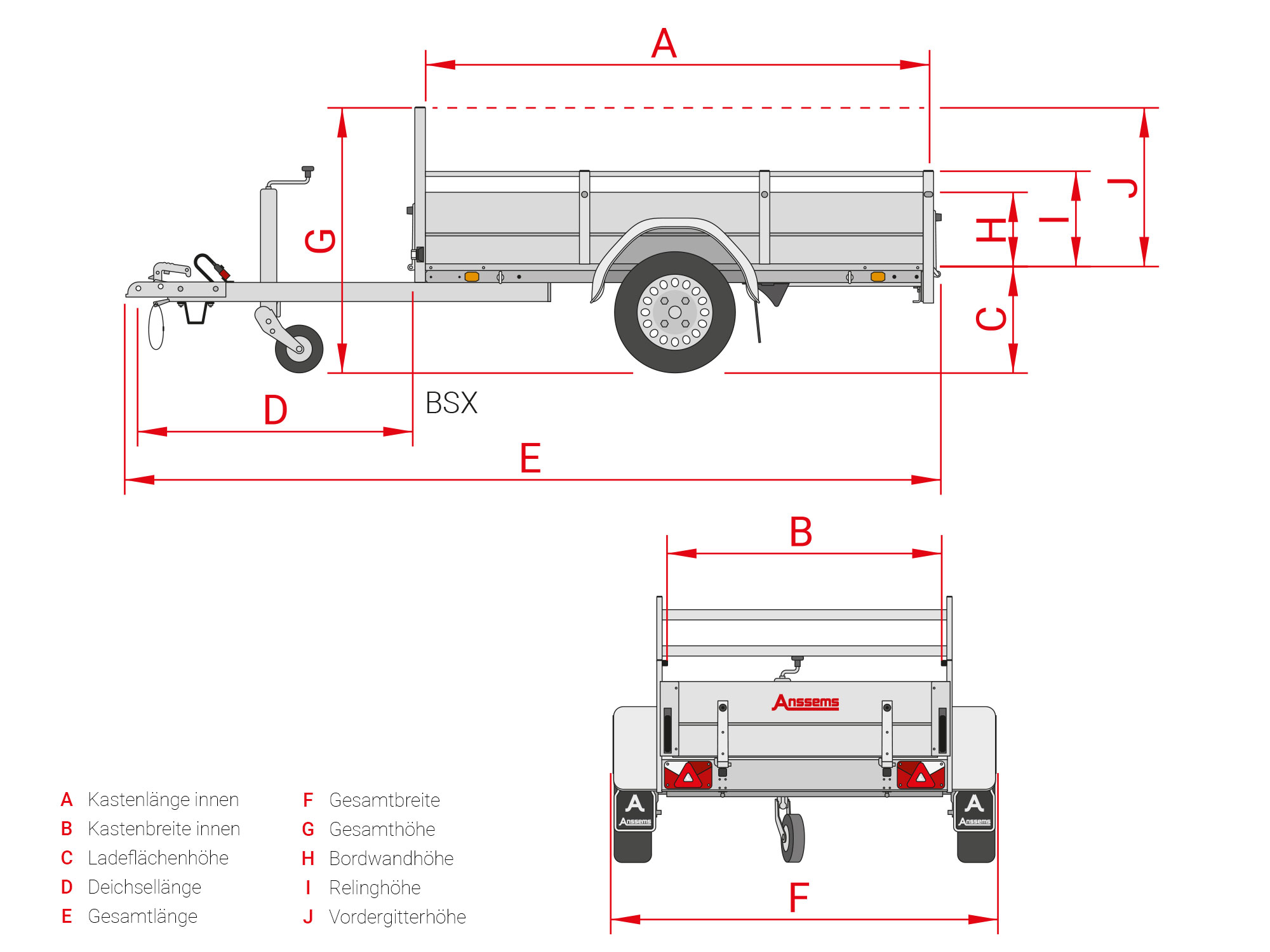 Pritschenanhänger 750 kg 1-Achser ungebremst PLT750.231x132